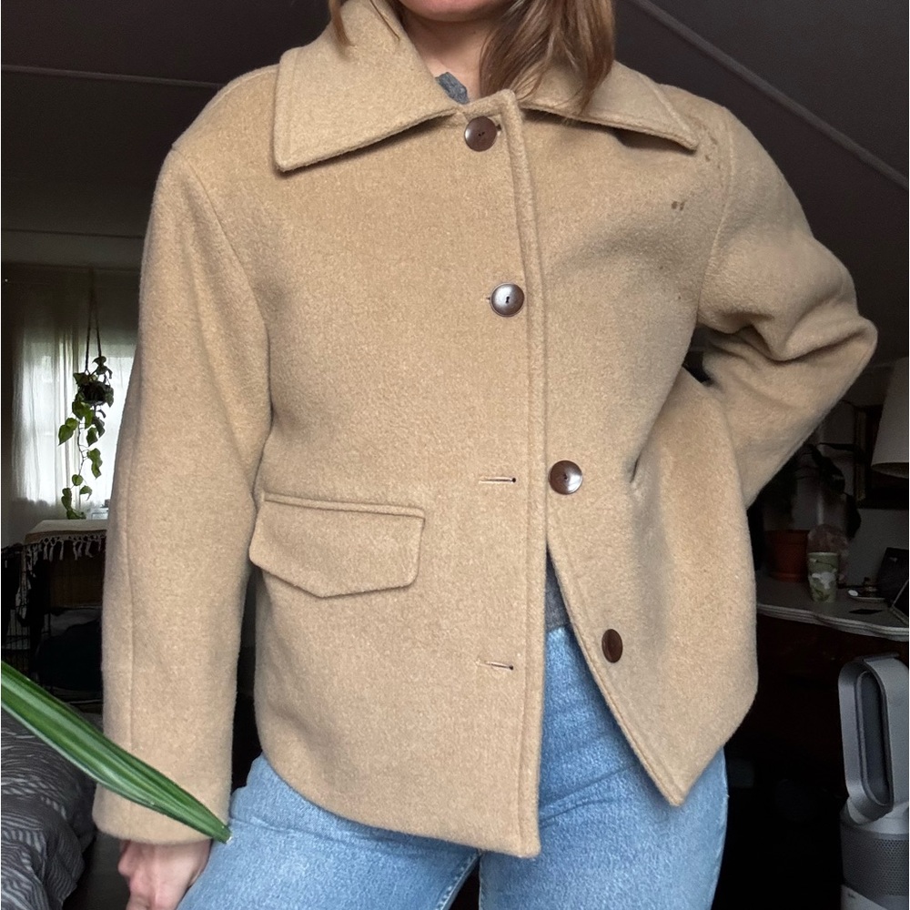 Tan Women's Cropped Pea Coat
